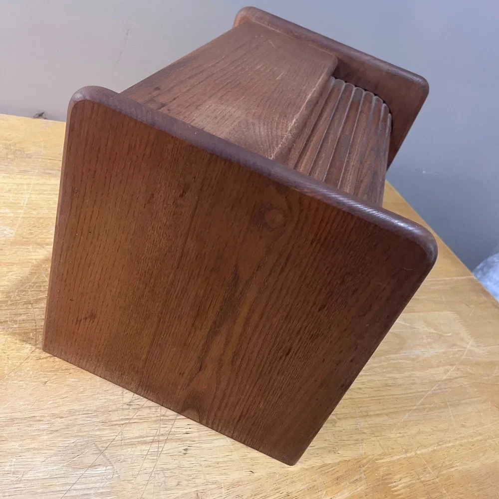 Vtg Mid Century Modern Oak Wood Roll Top‎ Bread Box Kitchen Countertop Storage